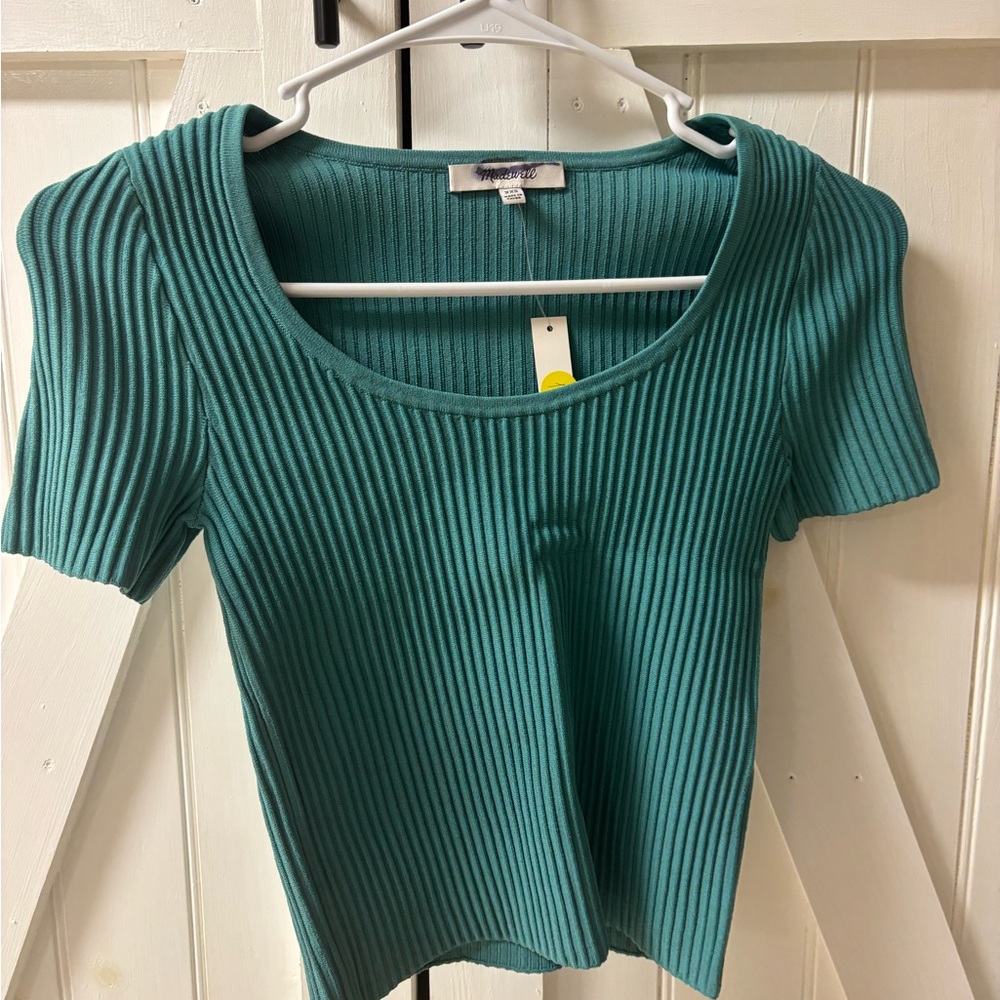 Madewell Green Ribbed Fitted Short Sleeve Tee